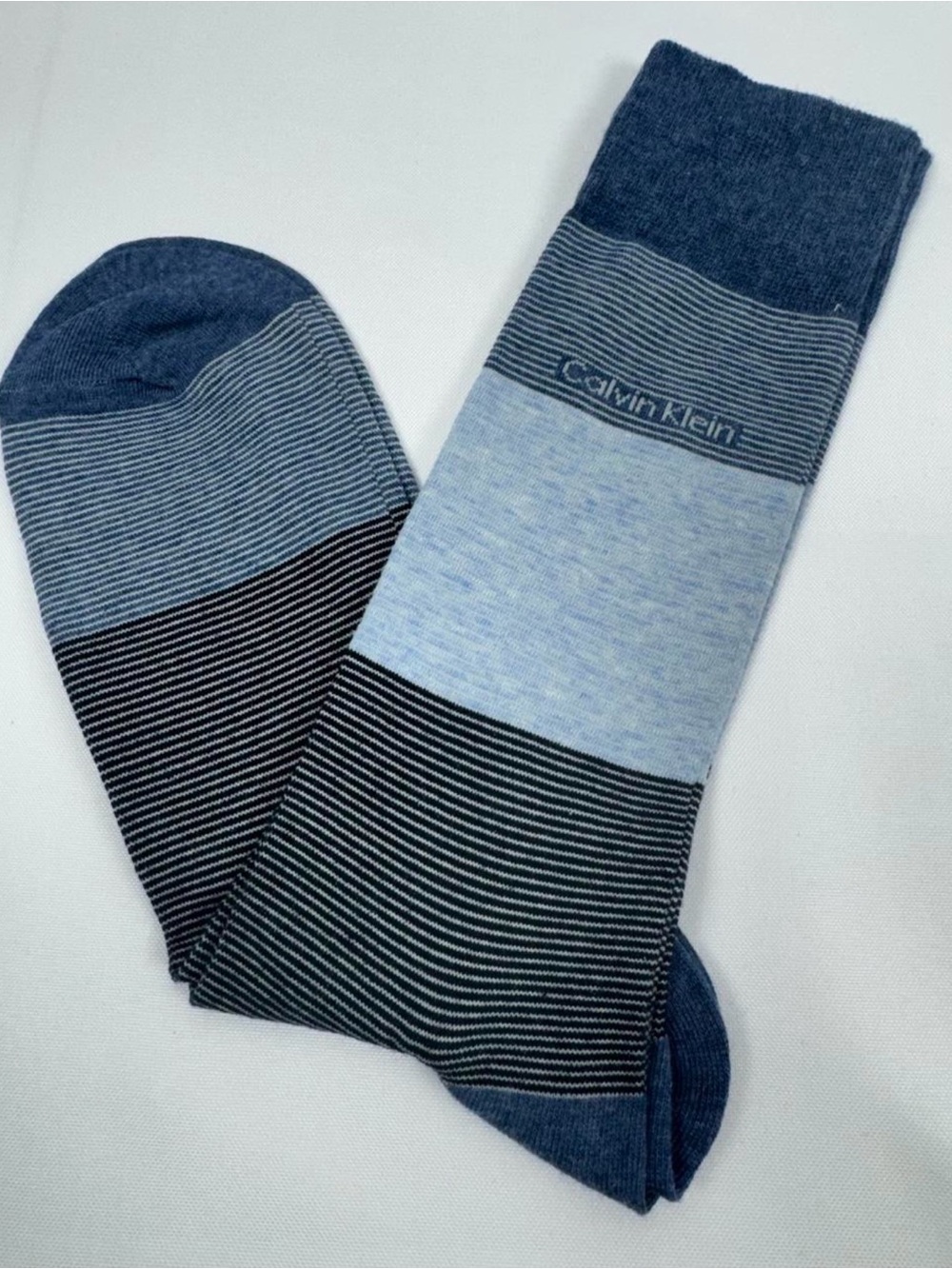 Calvin Klein CK Men's Navy Light Blue Black Striped Dress Socks Size 10-13 NEW